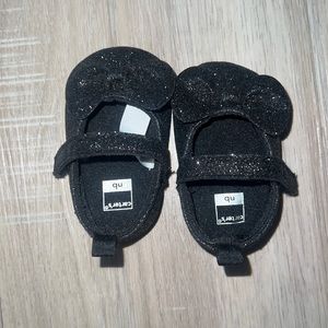 sparkly black baby girl strapped flats